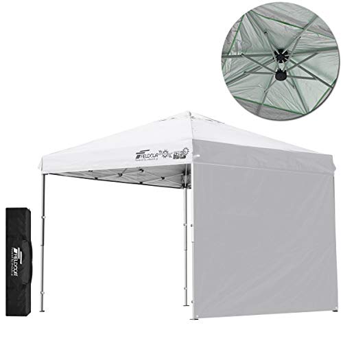 FIELDOOR 組立て簡単!! 2.5×2.5m ワンタッチタープテント 【ホワイト / 強化版】 G03 サイドシート1枚セット 屋根柱が8本に増強 別売りオプションパーツが豊富 高耐水加工 シルバーコーティング UVカットコーティング
