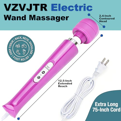 Image of Handheld Electric Back Massager, 10 Speed Wired Deep Tissue Vibrating Massager for Muscle Aches (Purple)