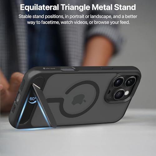 Image of eller sante Zenon Magpro Back Cover Case for iPhone 16 Pro Max Scratch Resistant Camera Screen Protector TPU Shockproof with Stand Holder Mag-Safe Wireless Charging- Black