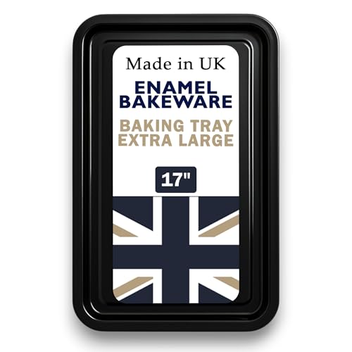Great British Bakeware 43cm Vitreous Enamel Extra Large Baking Tray Oven & Roasting Tray, Heavy Duty Vitreous Enamel Bakeware, Roasting Tin, Baking Pan, Made in England, Scratch Resistant