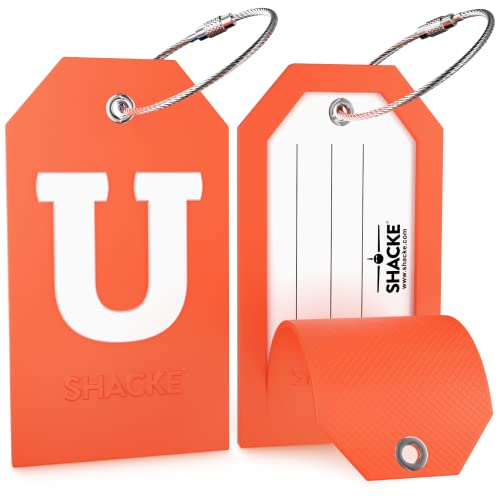 Image of Initial Luggage Tag with Full Privacy Cover and Stainless Steel Loop - (Letter U)
