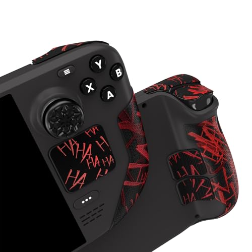 Image of PlayVital Premium Split Handle Grips Soft Rubber Grip Pads for Steam Deck LCD & OLED, Trackpads Skin Grip Trigger Back Button Grip Stickers with Thumb Grips - Hexagonal Diamond Textured Clown Hahaha