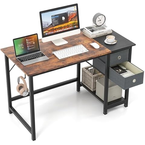 COSTWAY Modern Computer Desk with Drawers Cover