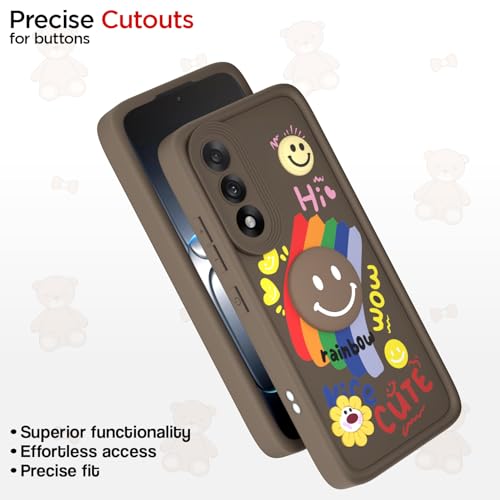 Image of Pikkme Back Cover for Oneplus Nord 5 5G | Soft Silicone| Cute Rainbow Smile & 3D Cartoon Flower Design | Shockproof Raised Camera Protection Bumper Case (Brown)