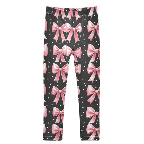 Pink Bows Polka Dots Girls Leggings Kids Yoga Pants Dance Active Tights 4T