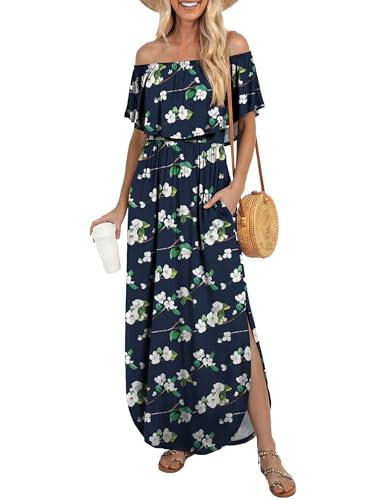 Image of LILBETTER Womens Off The Shoulder Ruffle Party Dresses Side Split Beach Maxi Dress