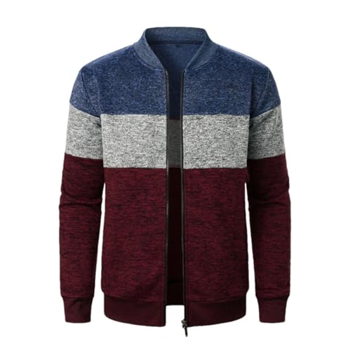 Spring Winter Men's Stand-Up Collar Striped Zipper Knit Cardigan Male Contrasting Knitted Cardigan Sweater