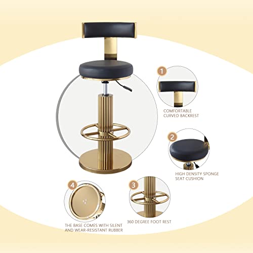 Image of FUNROLUX Adjustable Swivel Bar Stools Set 2 Kitchen Counter Height Stools | 360 Swivel, 25.6 inch-29.5 inch Adjustable, Leather Thick Cushion, Stainless Steel Frame, 350 lbs Capacity, Gold