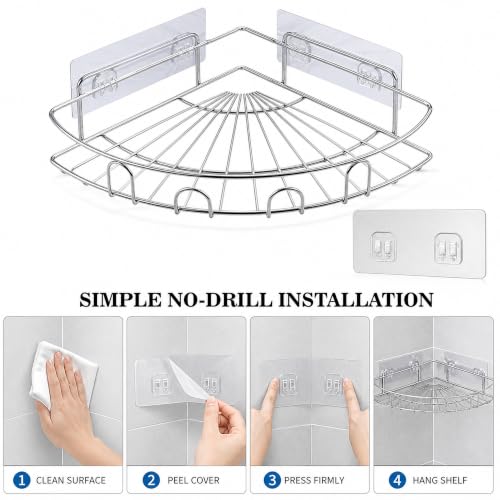 Image of Sulfar Bathroom Organiser Without Drill Bathroom Corner Shelf Adhesive Stand for Corner Rack for, Shampoo Holder Multipurpose Shelf (Silver)