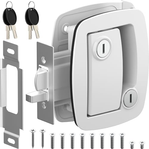 Image of WELLUCK RV Door Lock Replacement with Paddle Deadbolt, 100% Metal Camper Door Latch Handle Lock, RV Entry Door Lock for Camper Horse Travel Trailer Cargo Hauler
