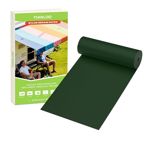 TIANLDD 4x78in Nylon Repair Tape，Self Adhesive Waterproof Fabric Repair Tape,Tent Repair Kit，for Down Jackets, Tent, Umbrella, Sleeping Bag, Knapsack.（Dark Green）