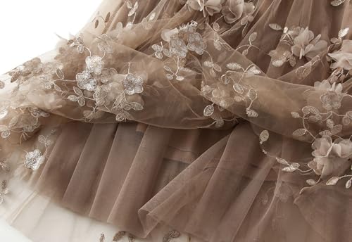 Womens Midi Tulle Skirt Embroidery Floral Layered Skirts Elastic High Waist Tutu Skirt Mesh A Line Fairy Skirts 20254