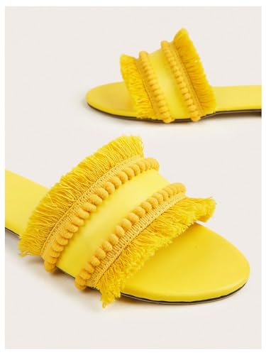 Image of OYOANGLE Women's Fringe Straw Sandals Crochet Open Toe Single Band Flat Slip On Sandals