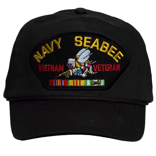 Gravity Trading Military Hats for Men - Vietnam Veteran Navy Seabee Hat Black Cap Military Gifts for Men