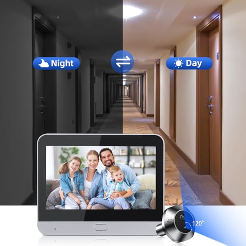 YBLNTEK WLAN Türspion Überwachungs-Kamera mit 4,3 Zoll Farbbildschirm, Türspion Kamera mit 120° Weitwinkel und PIR-Sensor, 5000mAh Akku, Zwei-Wege-Videoanruf und Live-Ansicht verfügbar, 2,4 GHz