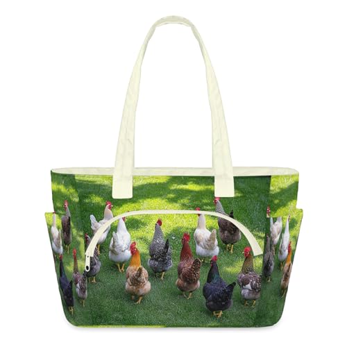 Sac à bandoulière pour voyage et travail cabas léger matelassé motif poules