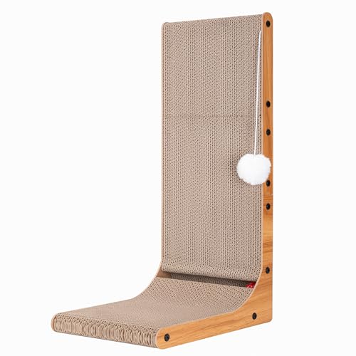 Rascador Para Gatos De Cartón Reforzado Con Madera | Poste Rascador Vertical Y Base Antideslizante | Mueble Rascador De Suelo Y Pared Con Bola De Juguete | Protección Sofá | Diseño Moderno y Ecológico