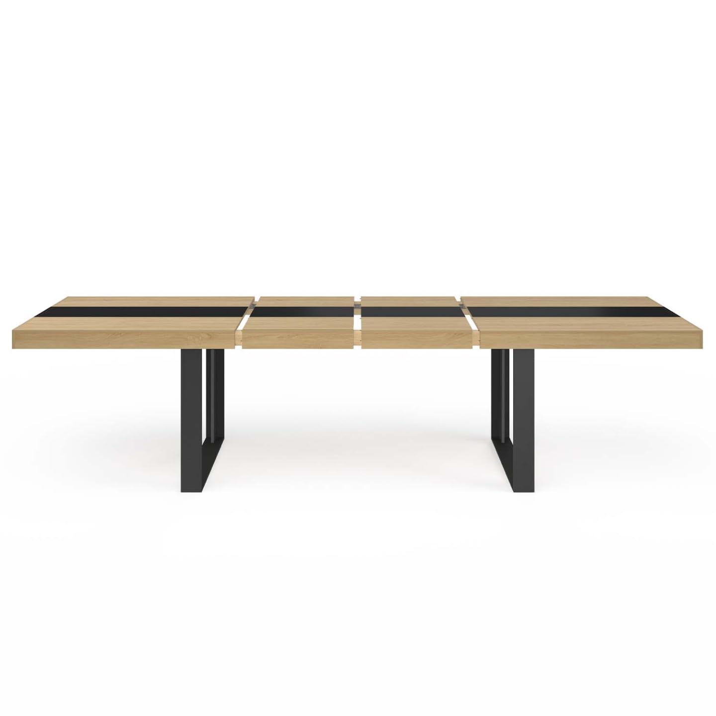 IDMarket - Table à Manger Extensible Rectangle Phoenix 6-12 Personnes Bois et Noir Bande Centrale Noire 200-300 cm