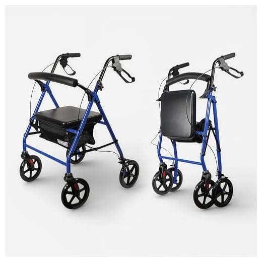 Aidapt Four Wheeled Lightweight Rollator Mobility Walker with Bag and 8 Inch Wheels for Indoor and Outdoor Use for Suport When Walking and Shopping