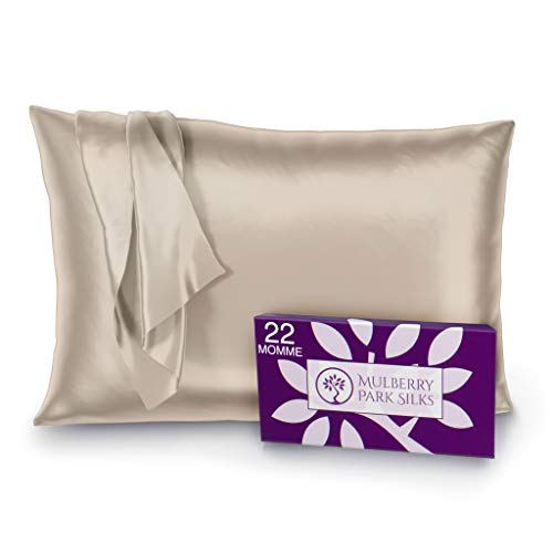 Mulberry Park - 22 Momme Silk Pillowcase - Prevents Bed Head, Tames Frizz, Moisturizes Skin, Minimizes Sleep Lines and Helps with Wrinkles - Highest Grade 6A Pure Mulberry Silk - 1pc Sand Queen
