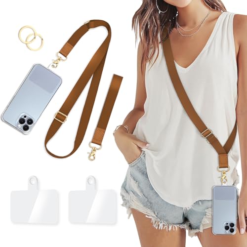 Image of Piefly Cell Phone Lanyard Crossbody Wrist Strap Adjustable for Women Brown | Travel Daily Cruise, Around the Neck, Hands-free, Universal, Fit Keys ID badge, Accessories, Compatible with Most Smartphones