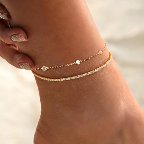 Image of Ritach Ankle Bracelets for Women Waterproof - 2 /3 /5PCS Gold /Silver Anklet