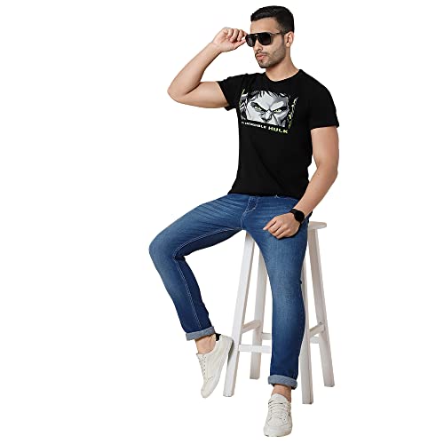 Image of Free Authority Hulk Printed Regular Fit Black Cotton Men's T-Shirt
