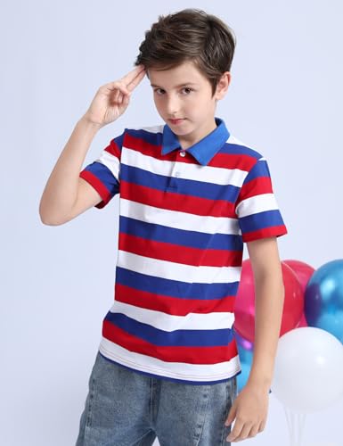 Image of COSLAND Boys' Striped Polo Shirt, Cotton Short Sleeve Shirt, X-Small-Large