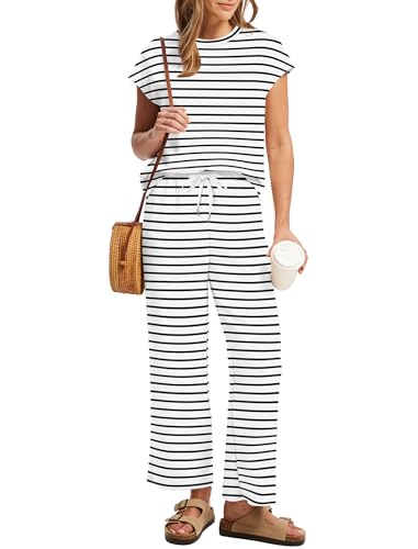 Image of Sampeel Two Piece Sets for Women Summer Vacation Outfits Cap Sleeve Tops Lounge Matching Sets Clothing Beach Fashion Clothes
