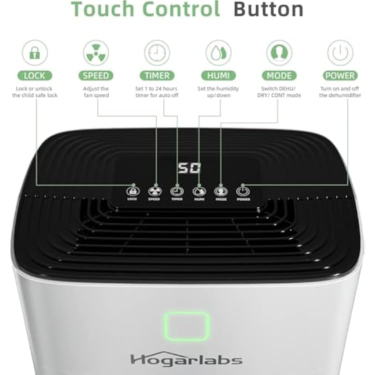 HOGARLABS 50 Pint Smart Dehumidifiers for Home and Basements, with 3 Working Modes, Overflow Protection, and Auto Shut off Restart. Ultra Silent Dehumidifier with Drain Hose and Digital Control Panel.