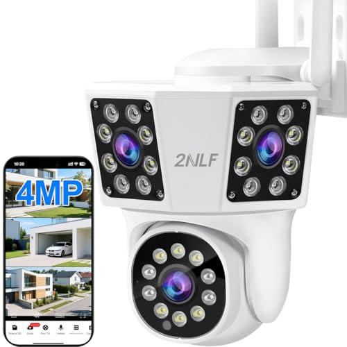 2NLF 4MP Outdoor Security Camera with 3-Lens WiFi Security Camera with 360 Vision Motion Detection Auto Tracking Two-Way Audio