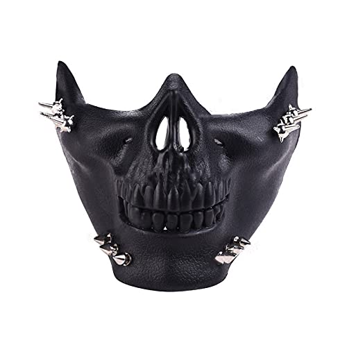 DEVIL SHACKLES Gothic Skull Half Face Costume Mask Black with Rivet Halloween Costume Cosplay