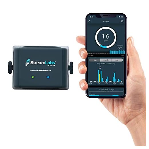 StreamLabs Smart Home Water Monitor Leak Detector with Wi-Fi – No Pipe Cutting, 5-Minute Install, Real-Time Phone Alerts – Fits 3/4" or 1" Pipes. Compatible with Alexa and Google Assistant