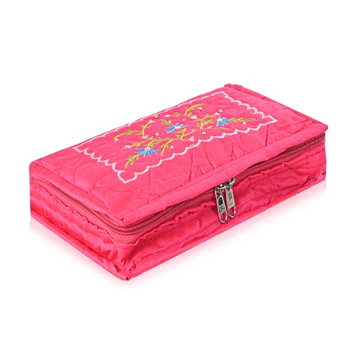 Amazon Brand - Solimo Cotton Blend Embroidery Jewellery Kit cum Pouch, Pink