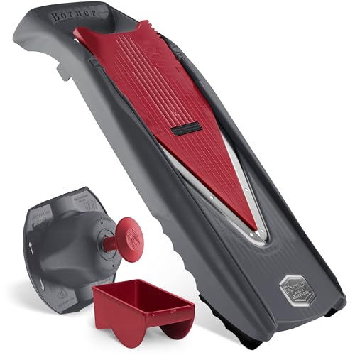 Börner Reston Lloyd Mandolina Slicer Vital (juego básico) • Cortador en V con 10 estilos de corte y soporte de alimentos de seguridad • Cortador de cocina ajustable y función de apósito
