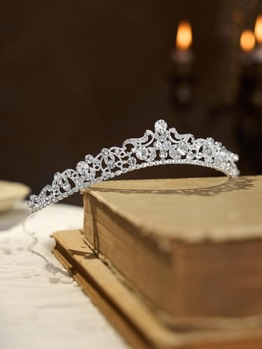 Image of SWEETV Rose Gold Wedding Tiaras and Crowns with Side Comb, Rhinestone Bridal Crown Princess Tiara Jewelry Headpieces for Women and Girls