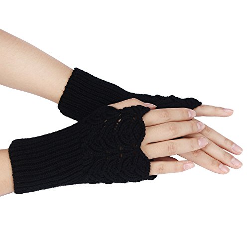 Cinnamou Sexy Femmes Warm Hiver Gant Brief Paragraphe Tricot Gants Mitaines Gants (Noir)