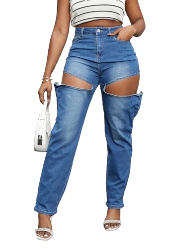 YOOTIKO Women's Baggy Jeans Y2K High Waisted Cutout Straight Leg Stretchy Boyfriend Denim Pants Streetwear