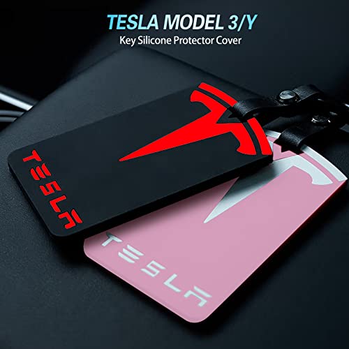 H3Jang Tesla Model Y Card Key Holder, Silicone Tesla Key Card Holder Key Card Protective Case With Key Chain For Model Y/3, Model S/X Accessories, 2 Pieces #TOP5