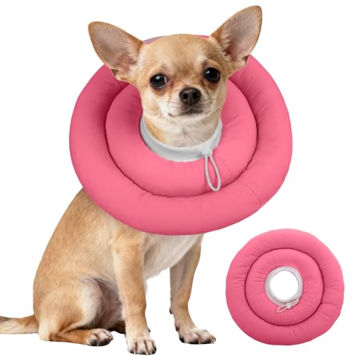 Image of IDOMIK Dog Recovery Collar, Waterproof Soft Dog Cone After Surgery, Comfy Protective Elizabethan Collar Alternative for Dogs Cats, Adjustable Pet Neck Donut Cone Anti-Licking Biting Wounds,Rose,S