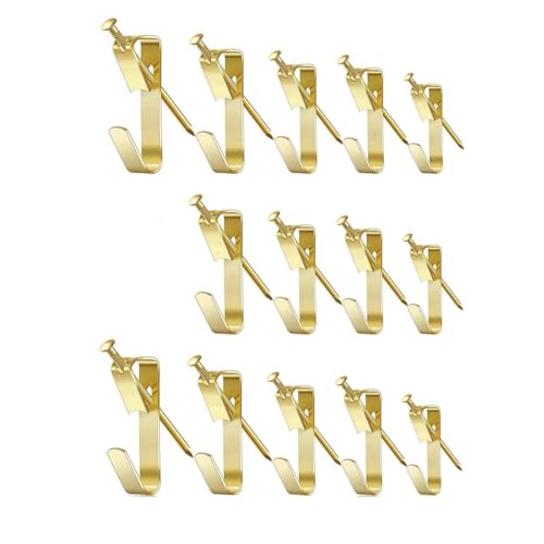 Image of 120pcs Picture Hanging Kit, 10lb, 20lb, 30lb, 50lb and 100lb Picture Hangers, Metal Picture Hanging Hooks Set with Nails, on Drywall, Wooden Wall Photo Frame, Mirror, Canvas, Wall Art (Gold)