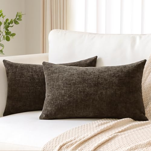JOTOM Set of 2 Cushion Covers 30x50 cm Soft Chenille Brown Decorative Throw Pillow Covers 12x20 Inch Lumbar Cushion Case Solid Pillowcases for Couch Sofa Living Room Bed Home Decor (Brown) - Image 4