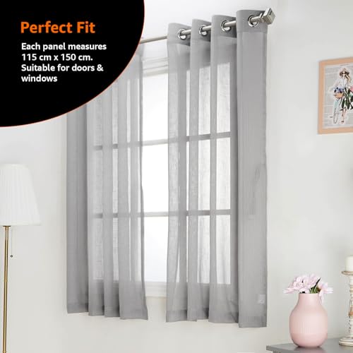 Image of Amazon Basics - Sheer Window Curtains | Light Filtering | 5 Feet | Set of 2 | Plain Design | for Living Room, Bedroom & Balcony | 115 cm x 150cm, Color - Grey