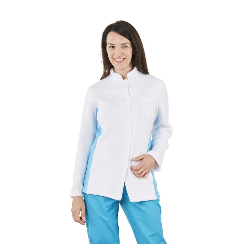 Passe couloire médicale Veste Polaire infirmière Aide soingante et Aide à Domicile Blanc Turquoise T0