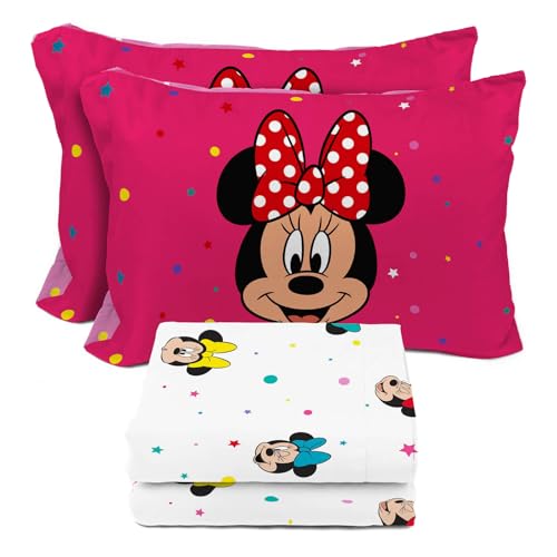 Image of Sunny Side Up Disney Minnie Mouse Full Sheet Set - 4 Piece Kids Bedding Set Includes Pillow Cover - Super Soft Rainbow Dots Microfiber Sheets