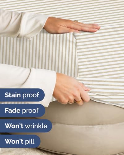 Image of Extra Deep Flex Top Split Head King Fitted Sheet - Hotel Luxury Single Fitted Sheet Only - Easily Fits 18 inch to 24 inch Mattress - Ultra Soft, Wrinkle Free w /Extra Deep Pockets - Beige Stripes 2
