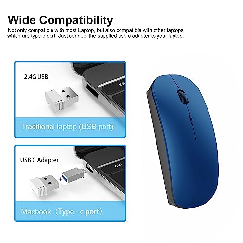 Artusi Bluetooth Mouse For Laptop Mac Ipad Imac Macbook Pro Macbook Air Computer Pc Chromebook Windows Rechargeable Wireless Mouse With 2.4G Receiver And Usb C Adapter (Blue) #TOP3