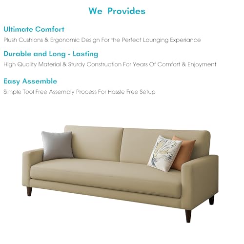 Image of Kathleen 3 Seater Sofa Set for Living Room - Foldable Convertible Couch Furniture for Home, Office or Guest Use, Modern Designer Stylish Comfortable (Cream)