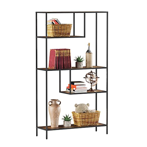 HOME BI Tall Bookshelf Storage Organizer Shelves, Open Industrial Bookcase Book Shelf Standing for Office, Study Room, Living Room, Brown, 3-Shelf - Thumbnail 6