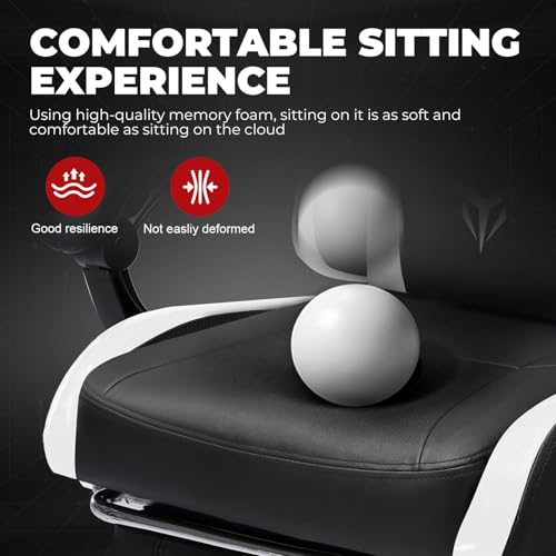 Image of GTPLAYER Gaming Chair High Back Computer Chairs with Foot Rest for Adults, Ergonomic Height Adjustable Recliner Chair 300lbs with Linkage Armrest and Lumbar Support for Home Office, White